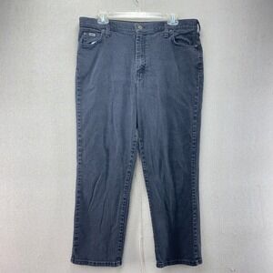Lee Jeans Womens 16 Dark Black Denim Pants Relaxed Straight High Rise‎ Stretch